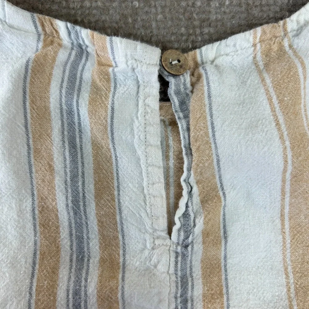 LC Lauren Conrad Top Womens XS White Striped Puff Sleeve Round Hem‎ Keyhole